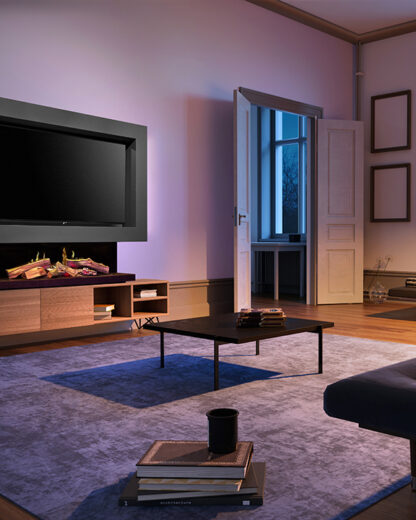 Kalfire E65 media wall evening living room 050324 920x720